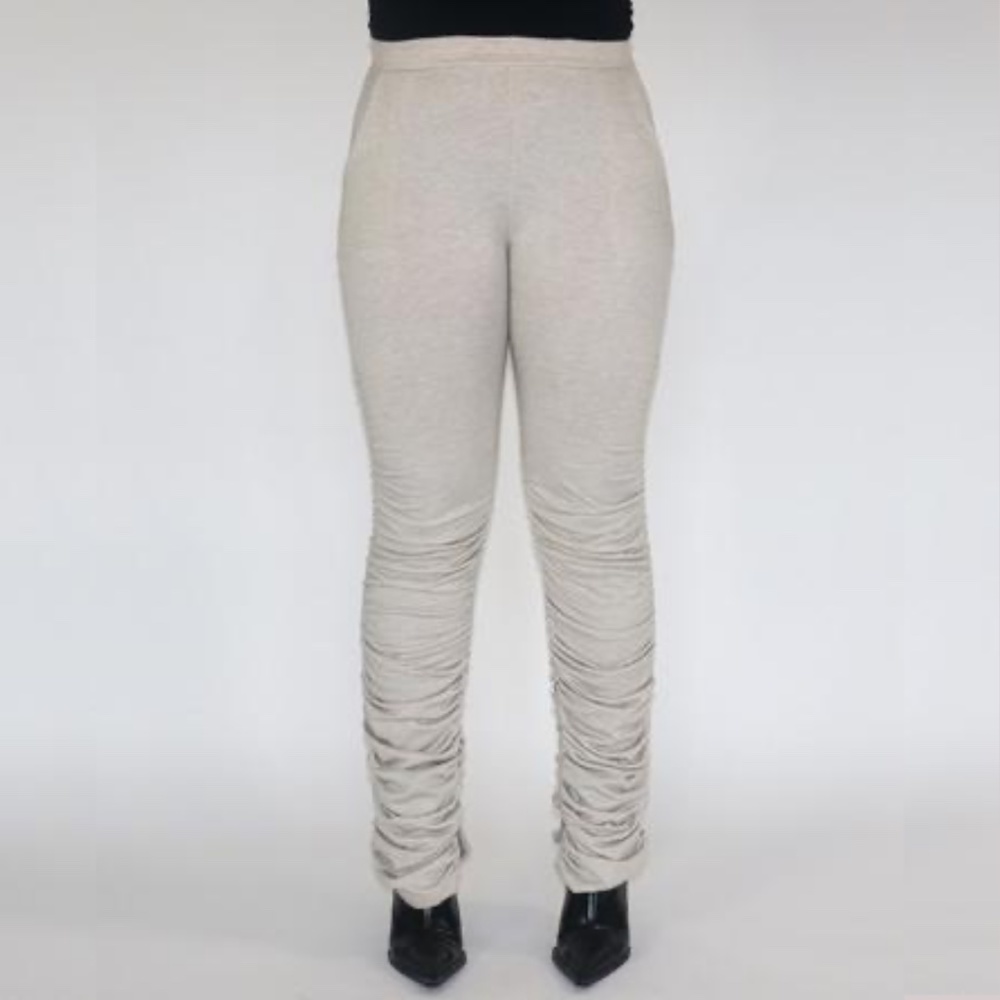 Stacked High-Waisted Pants in Taupe